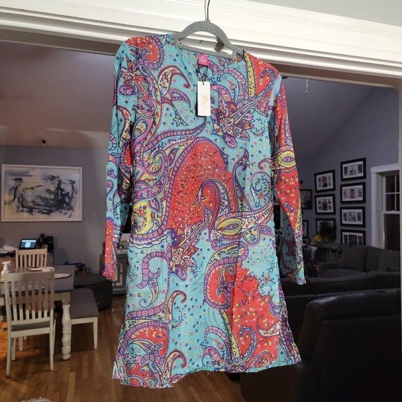 Raj Women's V-Neck Neck Printed Blue red tunic dress beach cover up sz M… - Picture 8 of 14